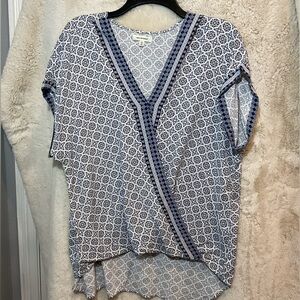 Max Studio Crepe Popover Faux Wrap Blouse